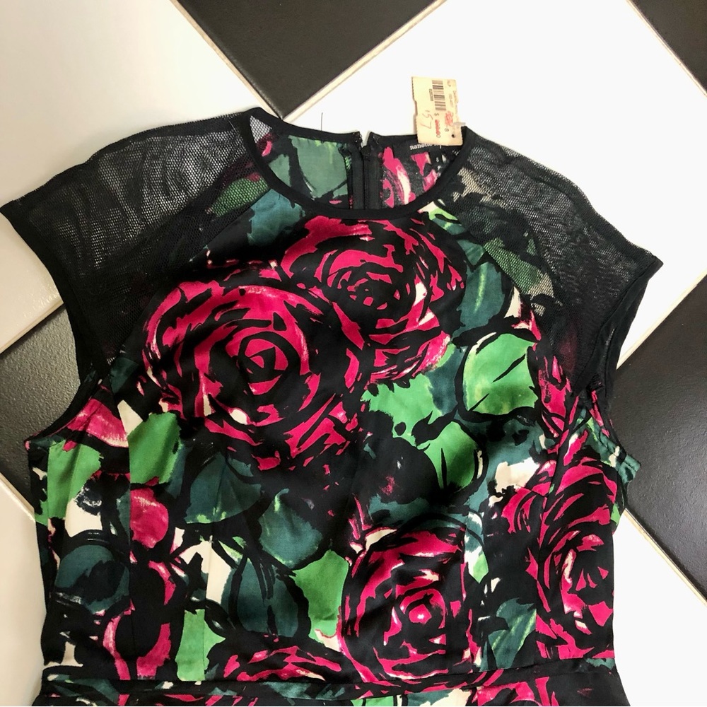 NWT Nanette Lepore Daring Rose Silk Sheath Mini Dress Sheer Mesh Panels Floral 8 - Picture 7 of 12